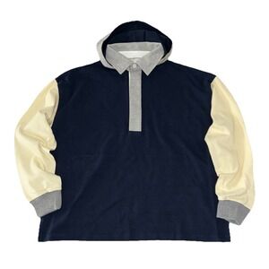 WE-AR4‎ Polo Shirt M Navy Color Block Oversized Detachable Hood Made In USA NEW